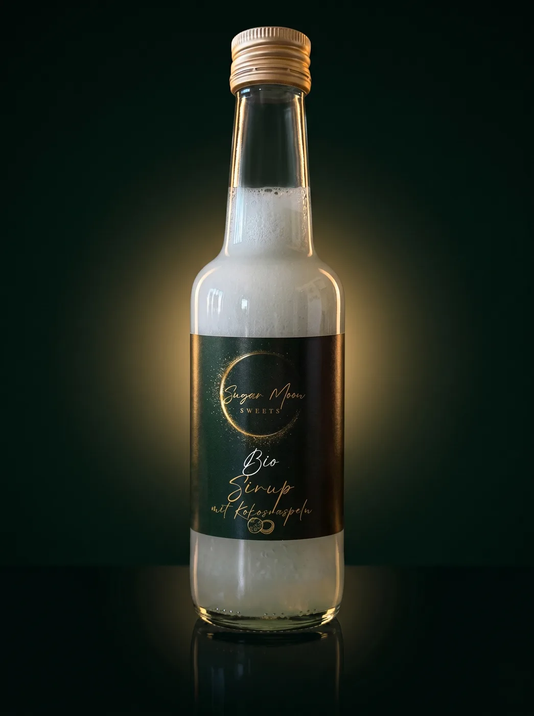 Bio-Kokos — Flasche mit Mond-Etikett